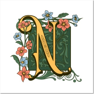 Art Nouveau Letter N, Ornamental Letter N, Art Deco Posters and Art